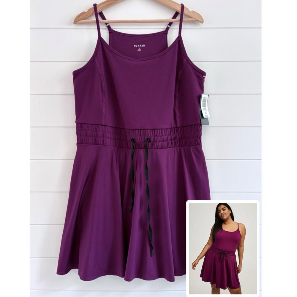 Torrid Performance Core Mini 2Fer Active Dress Bike Shorts Pocket 1X 14/16 Plum